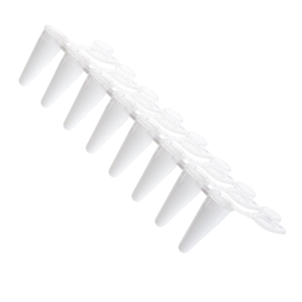 Celltreat 230465 PCR 8-Strip Tubes, Attached Optically Clear Flat Caps, White Tubes, Non-sterile, 0.1mL, 120/pk