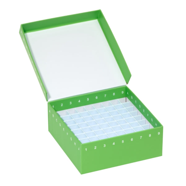 Celltreat 229948G Storage Box, 81 Place, Hinged Cardboard with Polypropylene Insert, Green, 10/pk