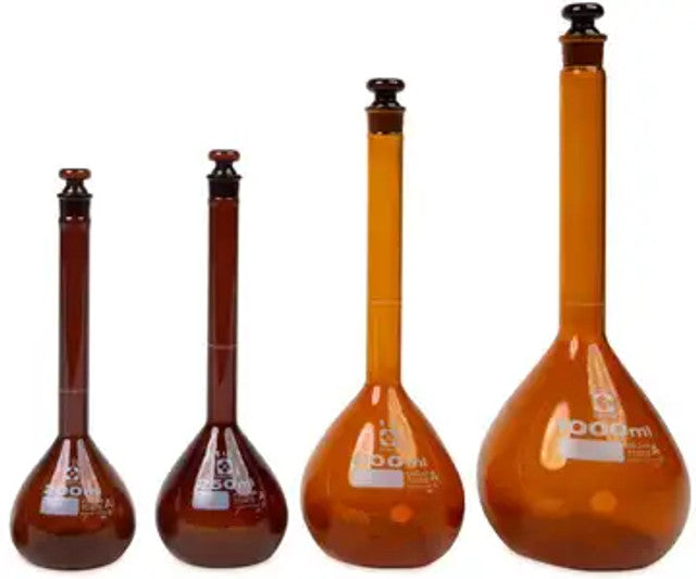 Heathrow Scientific 2307A-10 Volumetric Flask, Amber, Class A, Glass Stopper, 10 mL, 6/pk