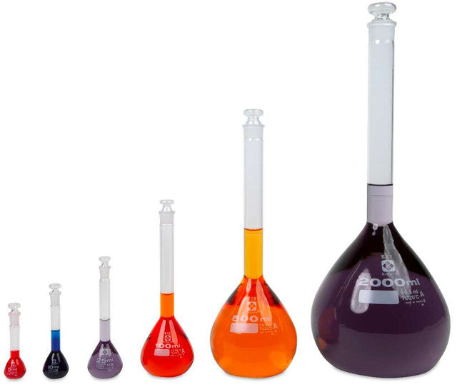 Heathrow Scientific 2306A-2000 Volumetric Flask, Class A, Glass Stopper, 2000 mL, 2/pk