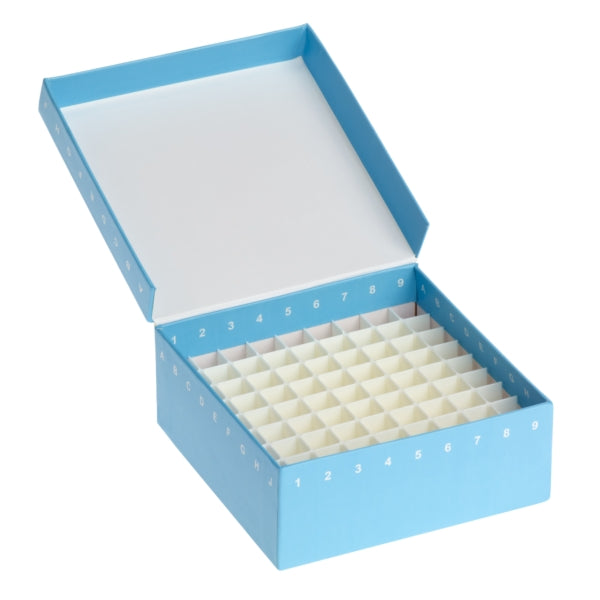 Celltreat 229948B Storage Box, 81 Place, Hinged Cardboard with Polypropylene Insert, Blue, 10/pk