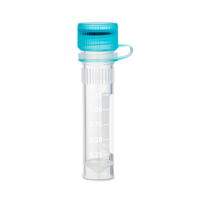 MTC Bio C3220-SGL ClearSeal 2.0mL (13 x 49.2mm), sterile, w/ O-ring & attached loop-caps, printed graduations, self-standing, 1000/cs