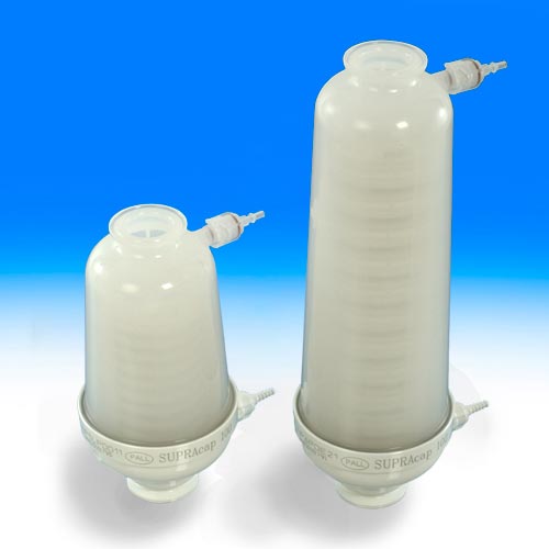 PALL NP6PDH41 Supracap 100 depth filter capsule, in-line style, 10 inch length, with dual-layer media grade PDH4 (0.5-15 µm retention rating), 1 to 1½ inch sanitary flange inlet and outlet