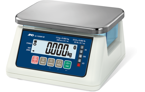 AND Weighing SJ-6000WP-BT SJ-WP Series Washdown Bench Scale with Bluetooth, 6kg x 0.0002kg