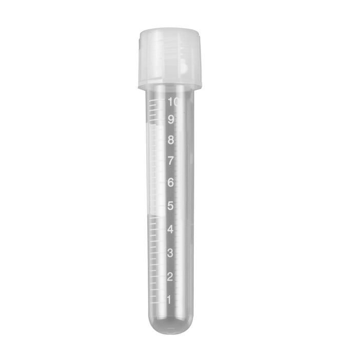 MTC Bio T8842 Culture Tube, 14mL, 17 x 100mm, PS, w/ attached 2-position screw-cap, printed graduations, sterile, 10 foam racks of 50 tubes