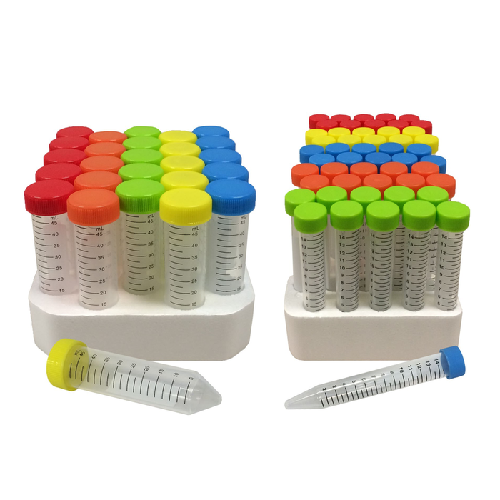 MTC Bio C2715 SpectraTube™ 15ml PP (17x118mm), flat rainbow screw cap, 50/foam rack , 500/cs