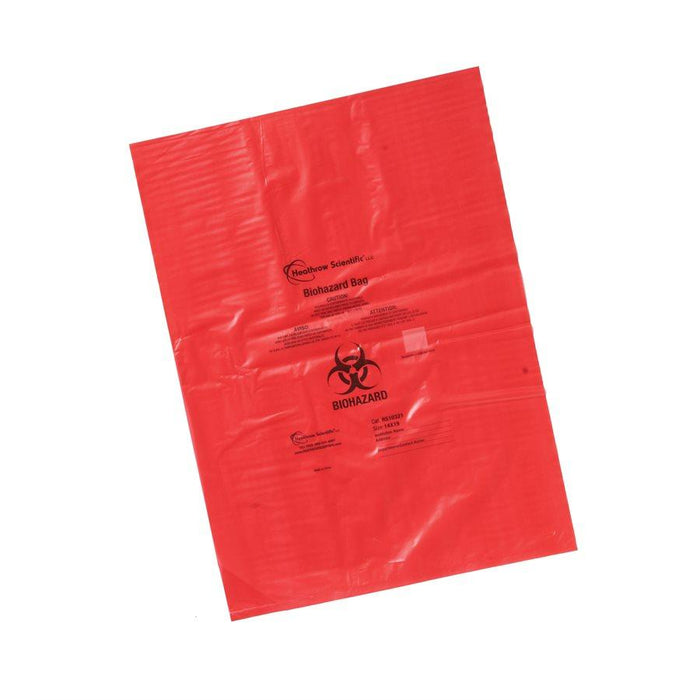Heathrow Scientific 10320 Biohazard Bags, PP 8x12" (203x305mm), Red