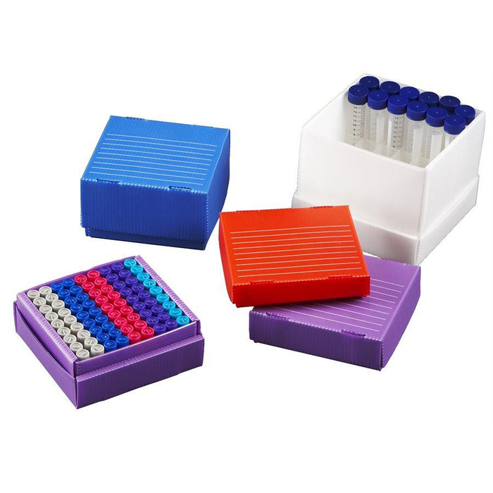 Heathrow Scientific 120367 True North Corrugated Polypropylene Cryogenic Freezer Box, 50mL, 16-Place, Blue